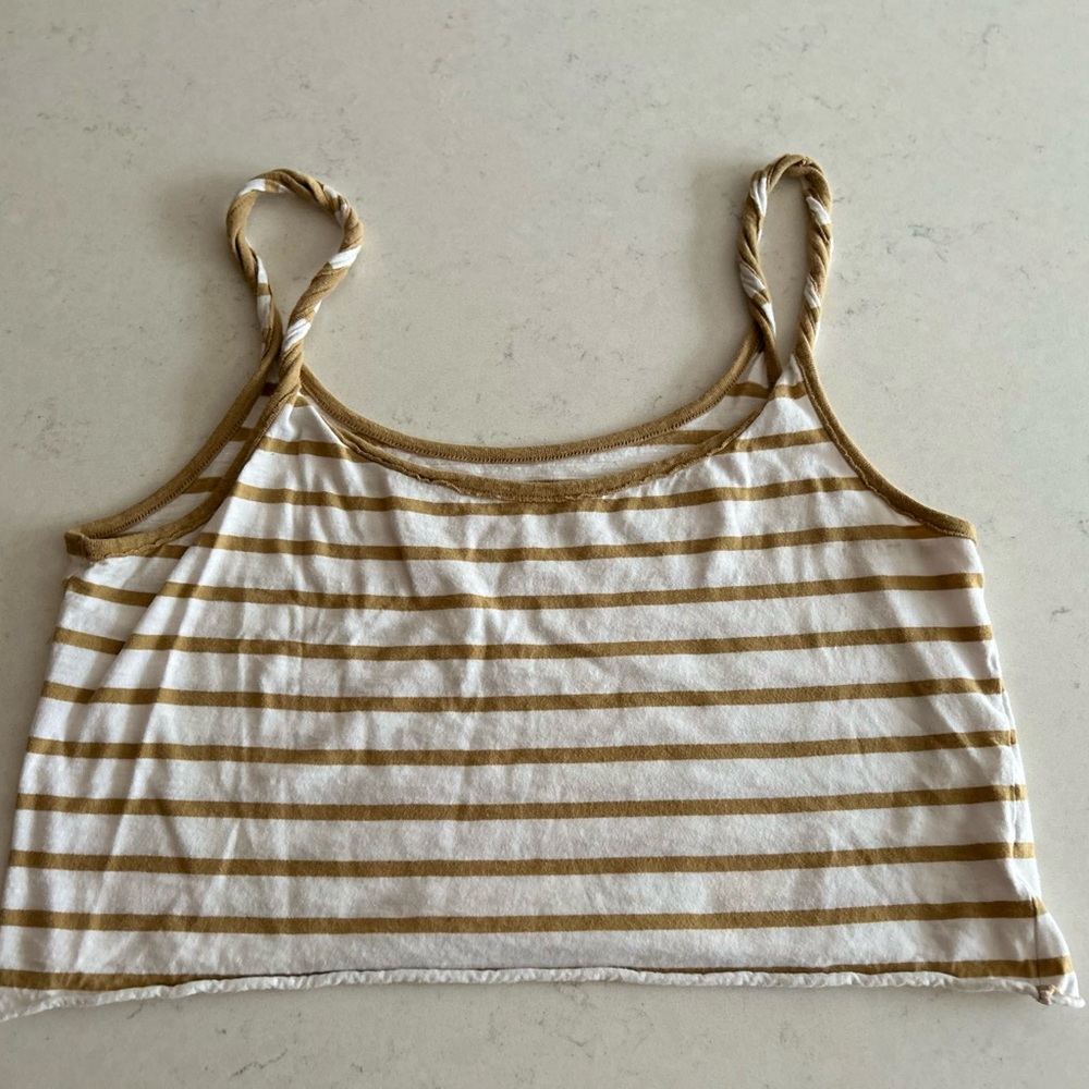 Striped White and Tan Women's Top